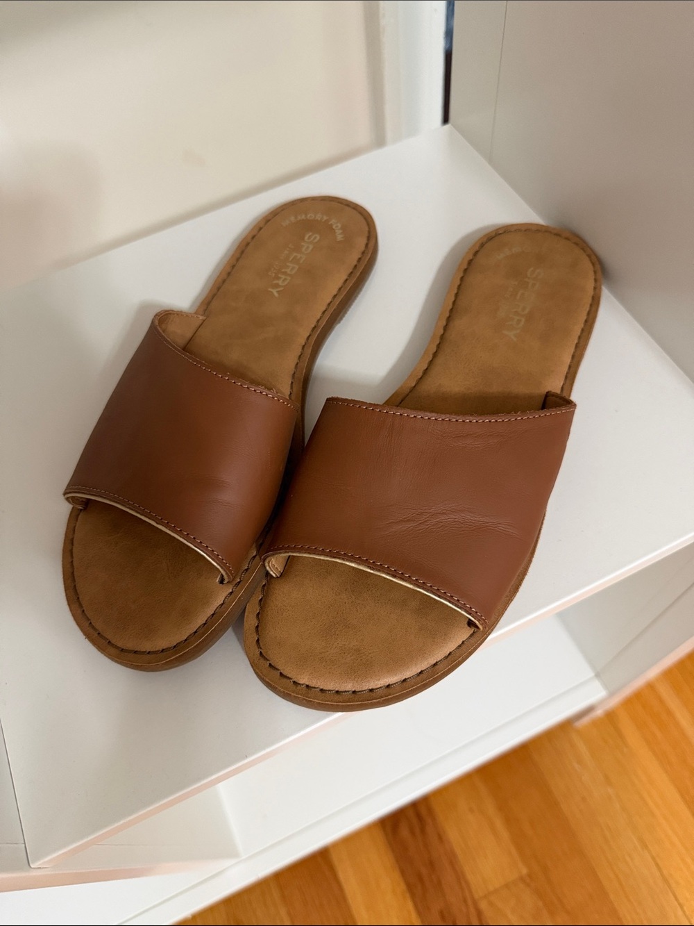 Sperry Tan Brown Leather Slide Sandals